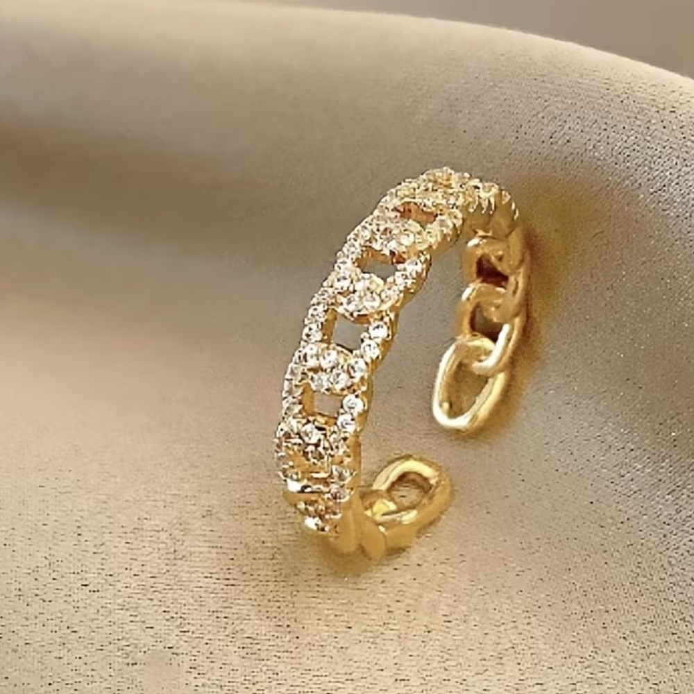 Gold Women's Ring Band - Adjustable - High End - Twisted Chain - NEW